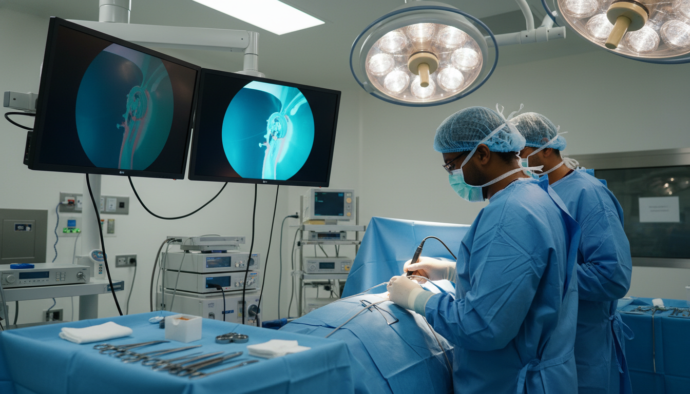 Caribbean IMG in urology operating room assisting with endoscopic procedure Caribbean IMG in urology operating room assisting with endoscopic procedure - Caribbean medical school residency for Case Vol