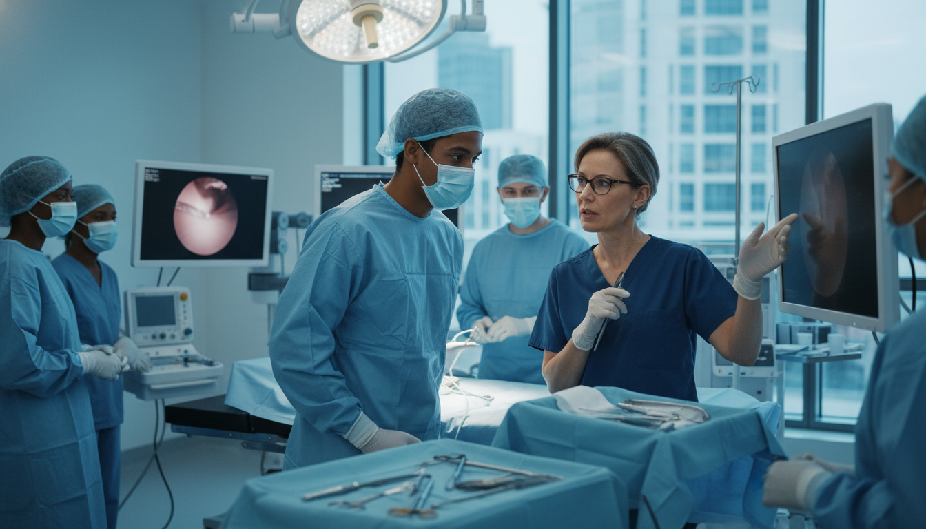 Medical student assisting in urology operating room during clinical rotation - Caribbean medical school residency for Letters