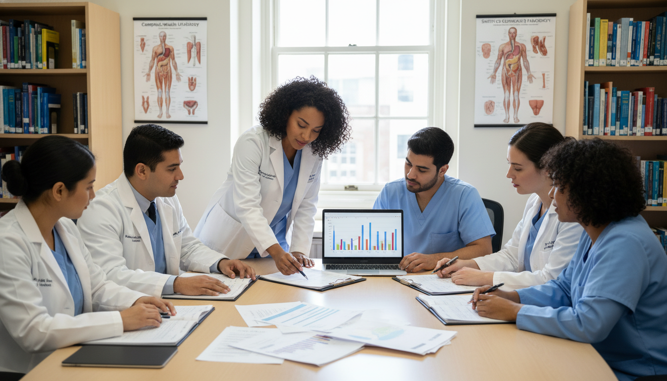 Urology residents collaborating on a research project - Caribbean medical school residency for Research During Residency for