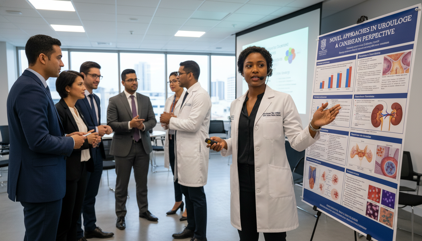Urology resident presenting research findings at a medical conference - Caribbean medical school residency for Research Durin