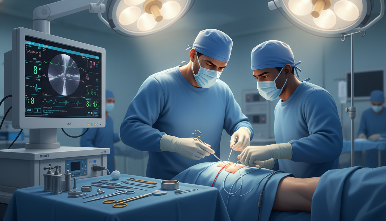 Vascular surgery resident performing procedure in teaching hospital Vascular surgery resident performing procedure in teaching hospital - Caribbean medical school residency for H-1B Sponsorship