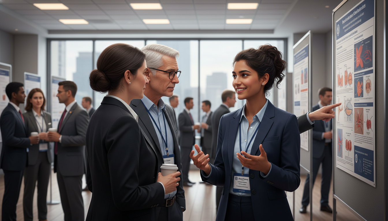 Vascular surgery fellow networking at a professional conference Vascular surgery fellow networking at a professional conference - Caribbean medical school residency for Job Search Timing fo