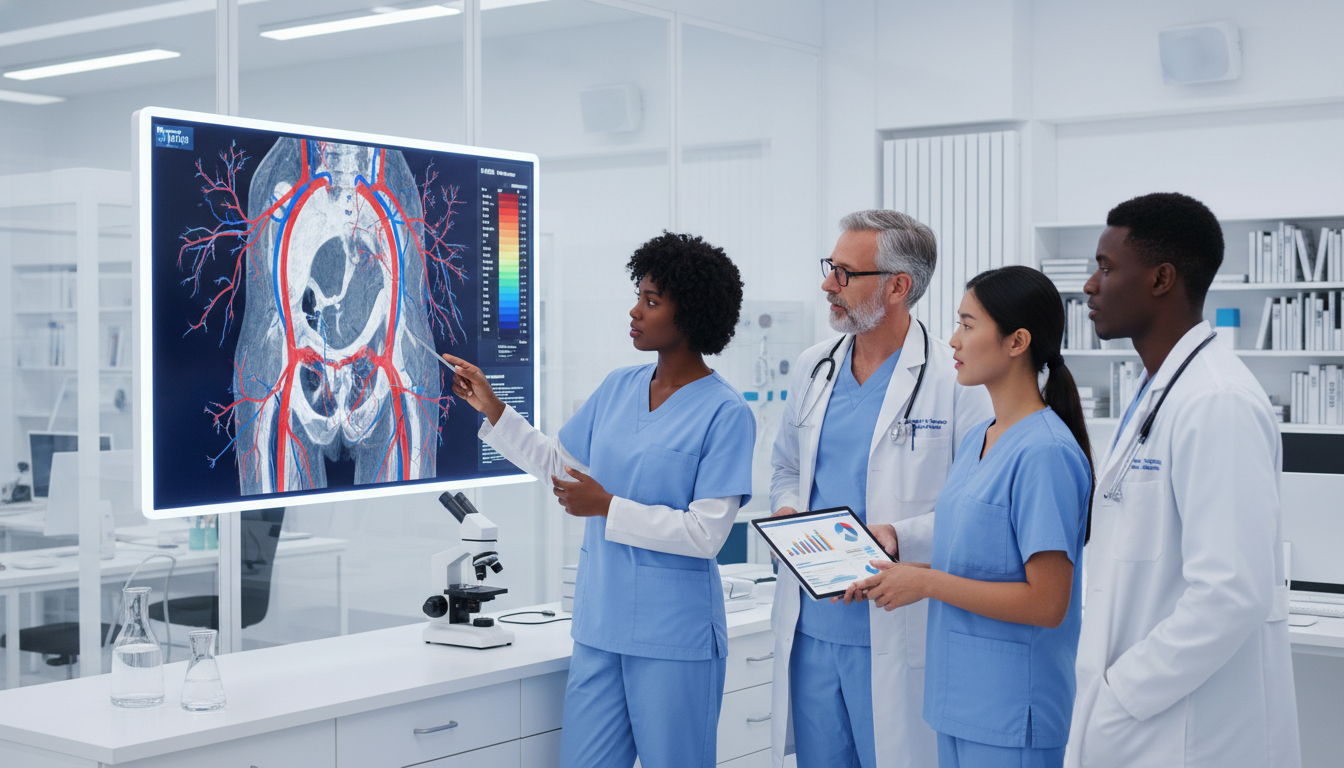 Vascular surgery research team analyzing imaging Vascular surgery research team analyzing imaging - Caribbean medical school residency for Research Profile Building for Carib