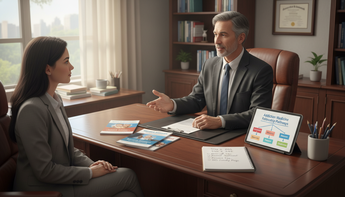 Residency program director discussing addiction medicine pathway with DO applicant - DO graduate residency for Low Step Score