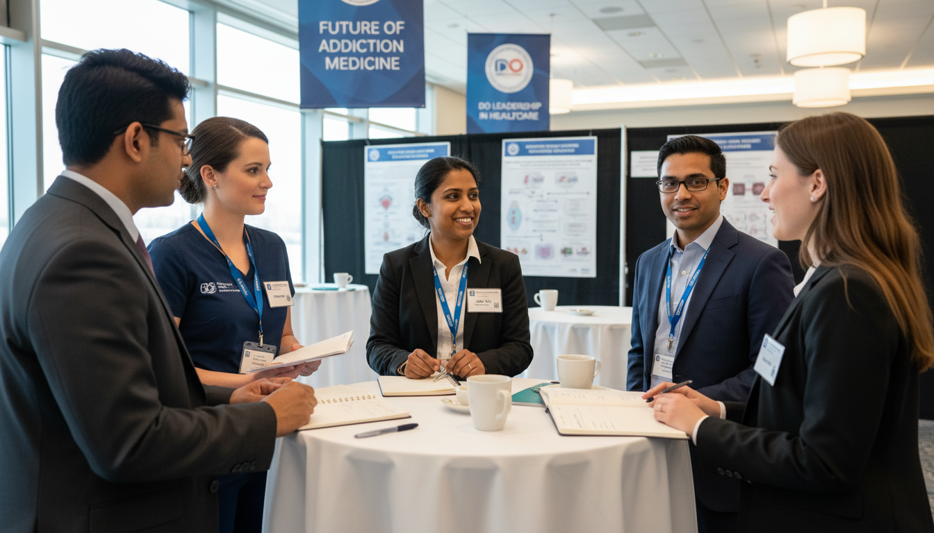 Residents networking at an addiction medicine conference Residents networking at an addiction medicine conference - DO graduate residency for Networking in Medicine for DO Graduate i