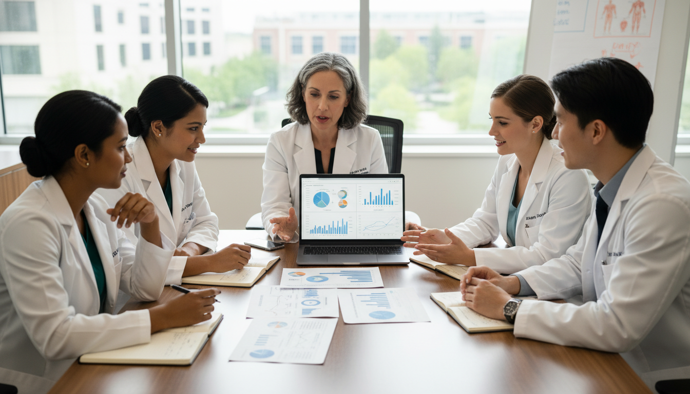 Resident physician collaborating on addiction medicine research - DO graduate residency for Research Profile Building for DO