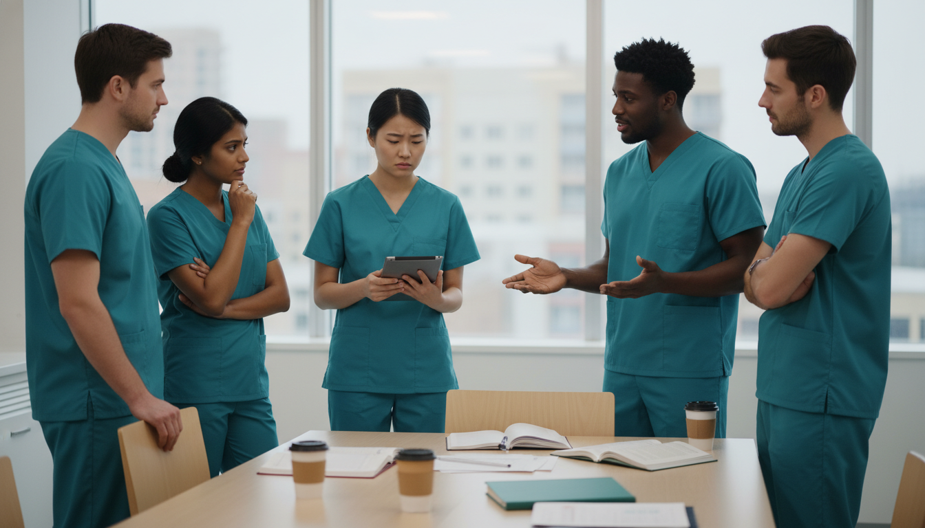 Anesthesia residents discussing program culture during a break Anesthesia residents discussing program culture during a break - DO graduate residency for Identifying Malignant Programs for