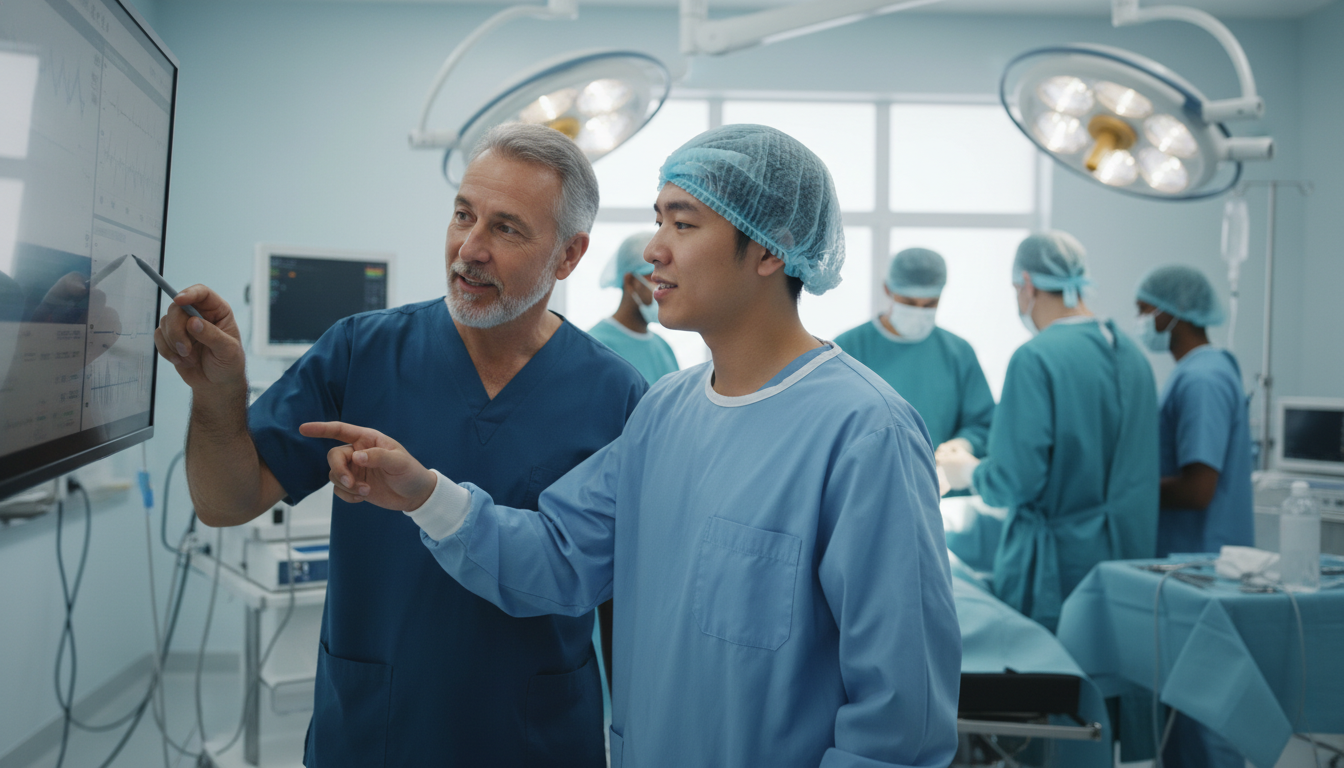 DO anesthesiology trainee working with mentor in operating room DO anesthesiology trainee working with mentor in operating room - DO graduate residency for Networking in Medicine for DO Gra