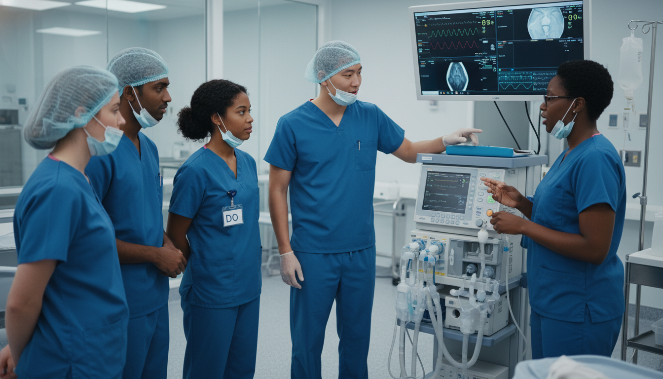 Anesthesiology residents in operating room discussing case - DO graduate residency for Program Selection Strategy for DO Grad