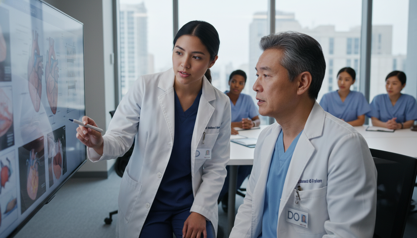 Cardiothoracic surgery trainee networking with faculty in hospital setting Cardiothoracic surgery trainee networking with faculty in hospital setting - DO graduate residency for Networking in Medicine