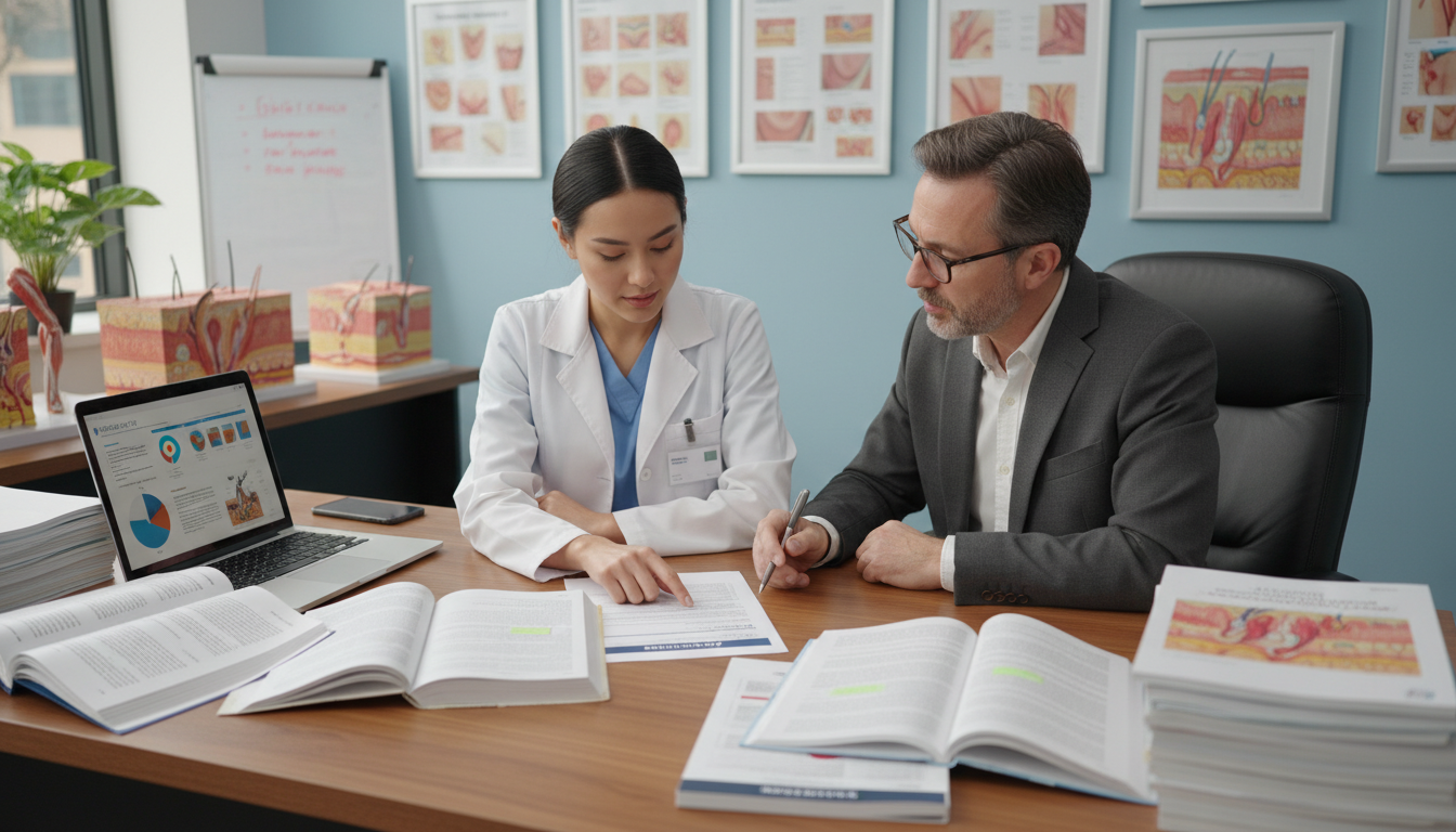 Dermatology resident and mentor reviewing research and application strategy - DO graduate residency for Low Step Score Strate