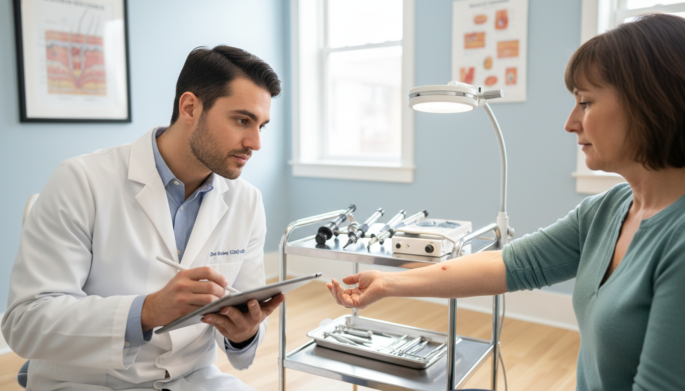 Dermatology applicant during away rotation interacting with attending and patient - DO graduate residency for Low Step Score