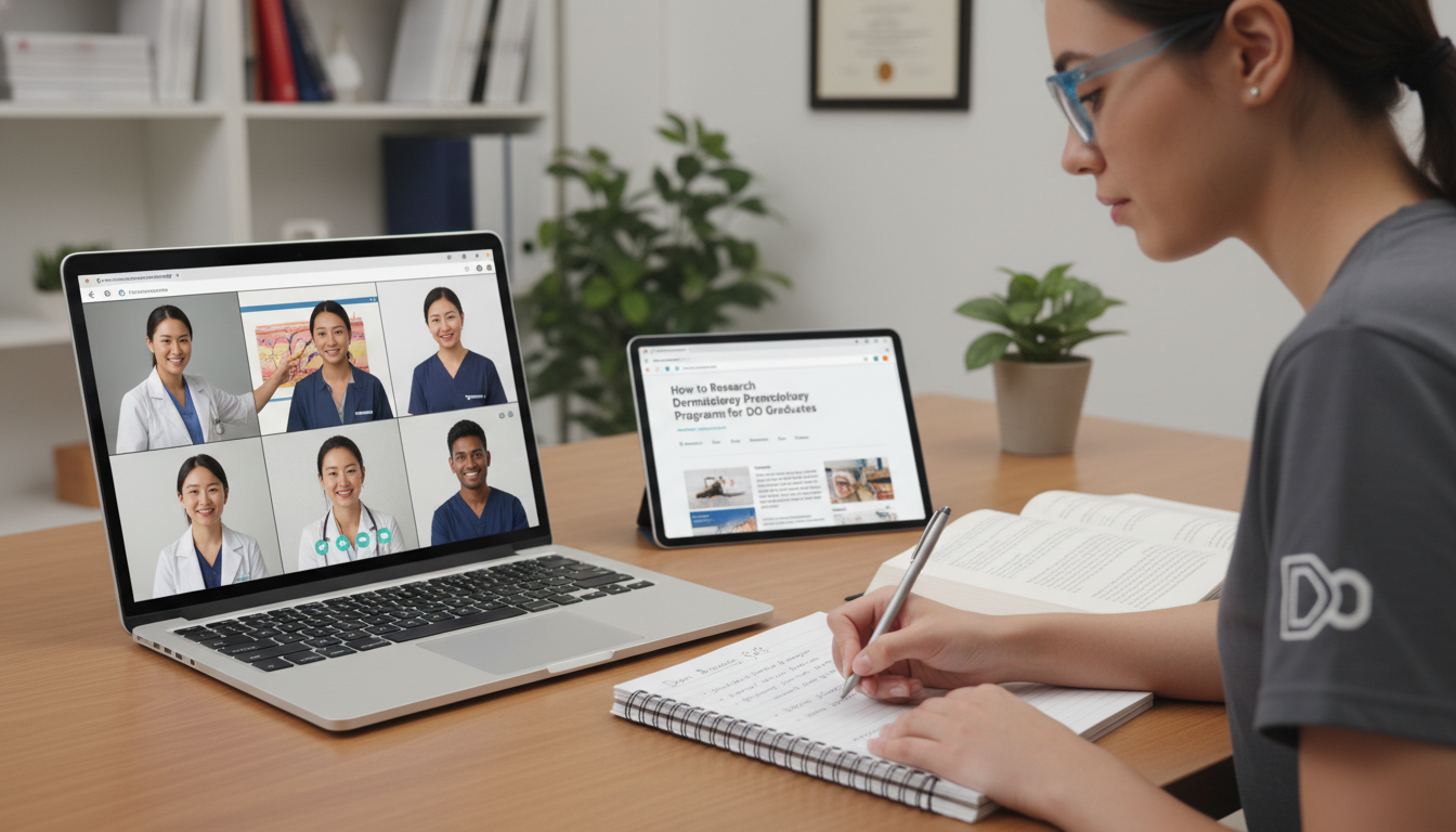 Dermatology residents speaking with a DO medical student during a virtual info session Dermatology residents speaking with a DO medical student during a virtual info session - DO graduate residency for How to Res