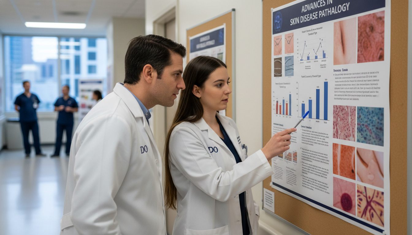 Dermatology resident and mentor discussing research Dermatology resident and mentor discussing research - DO graduate residency for Questions to Ask Programs for DO Graduate in