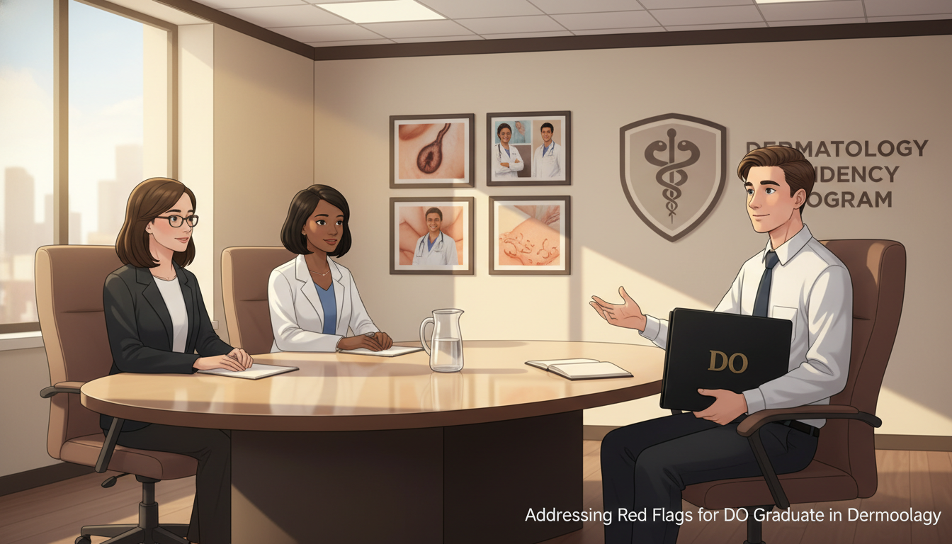 Dermatology residency interview panel speaking with DO applicant Dermatology residency interview panel speaking with DO applicant - DO graduate residency for Addressing Red Flags for DO Grad