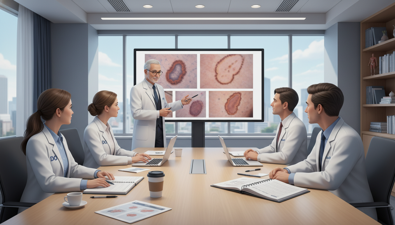 Dermatology residents in didactics discussing patient cases Dermatology residents in didactics discussing patient cases - DO graduate residency for Work-Life Balance Assessment for DO G