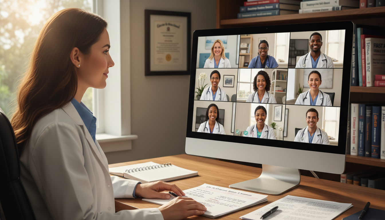 DO applicant networking with residents during a virtual EM-IM open house DO applicant networking with residents during a virtual EM-IM open house - DO graduate residency for How to Research Programs