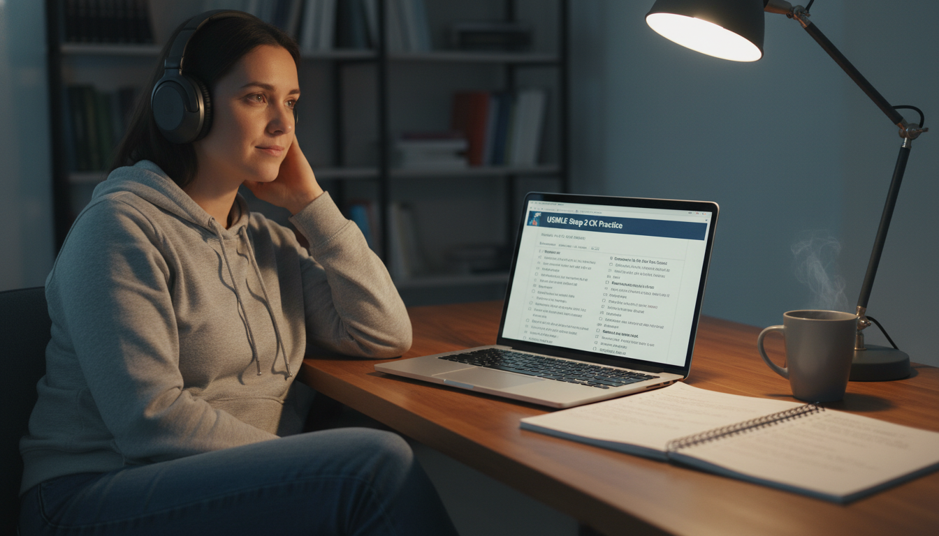 DO graduate simulating test conditions on laptop for USMLE Step 2 CK - DO graduate residency for USMLE Step 2 CK Preparation