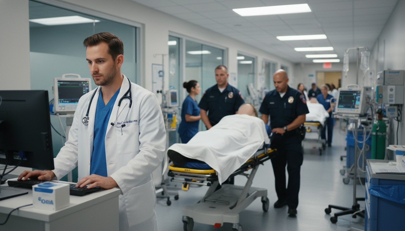 Osteopathic emergency medicine physician working in a busy community emergency department Osteopathic emergency medicine physician working in a busy community emergency department - DO graduate residency for Academi