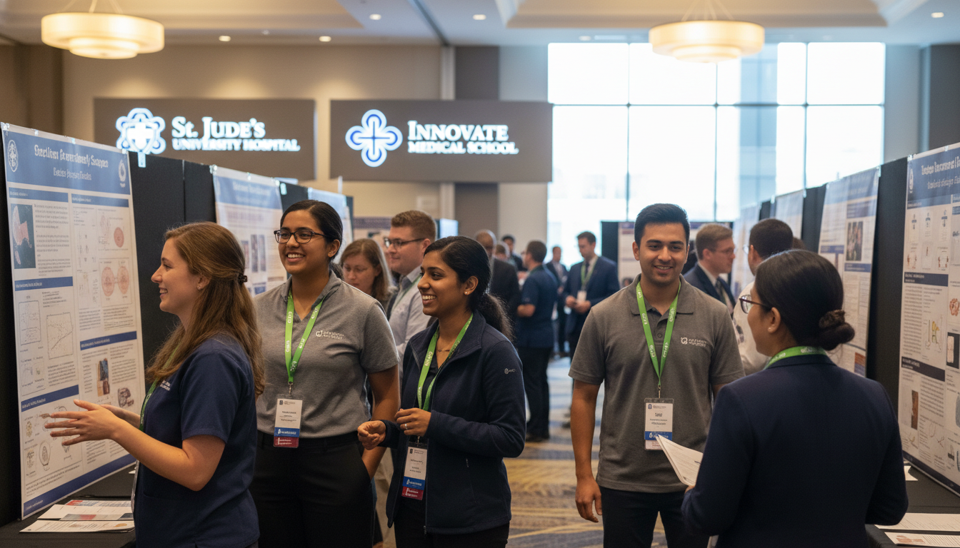 Medical students and residents networking at a professional emergency medicine conference - DO graduate residency for Network
