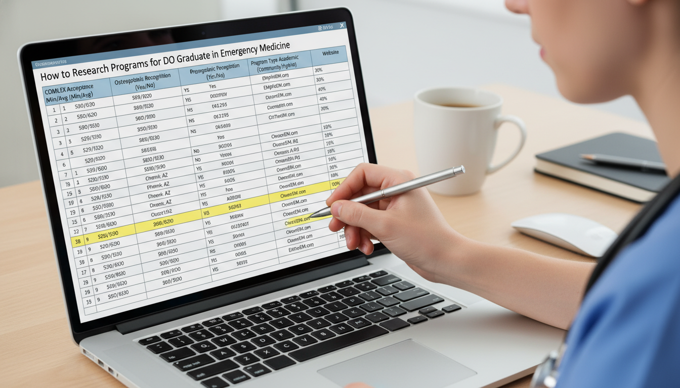 Spreadsheet of emergency medicine residency programs for DO applicant - DO graduate residency for How to Research Programs fo