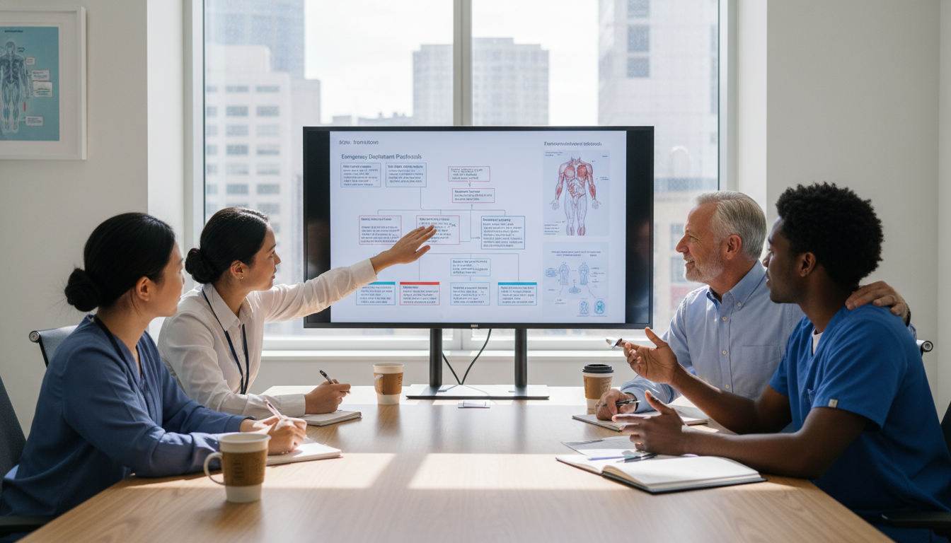 Emergency medicine residents and faculty discussing program culture - DO graduate residency for Questions to Ask Programs for