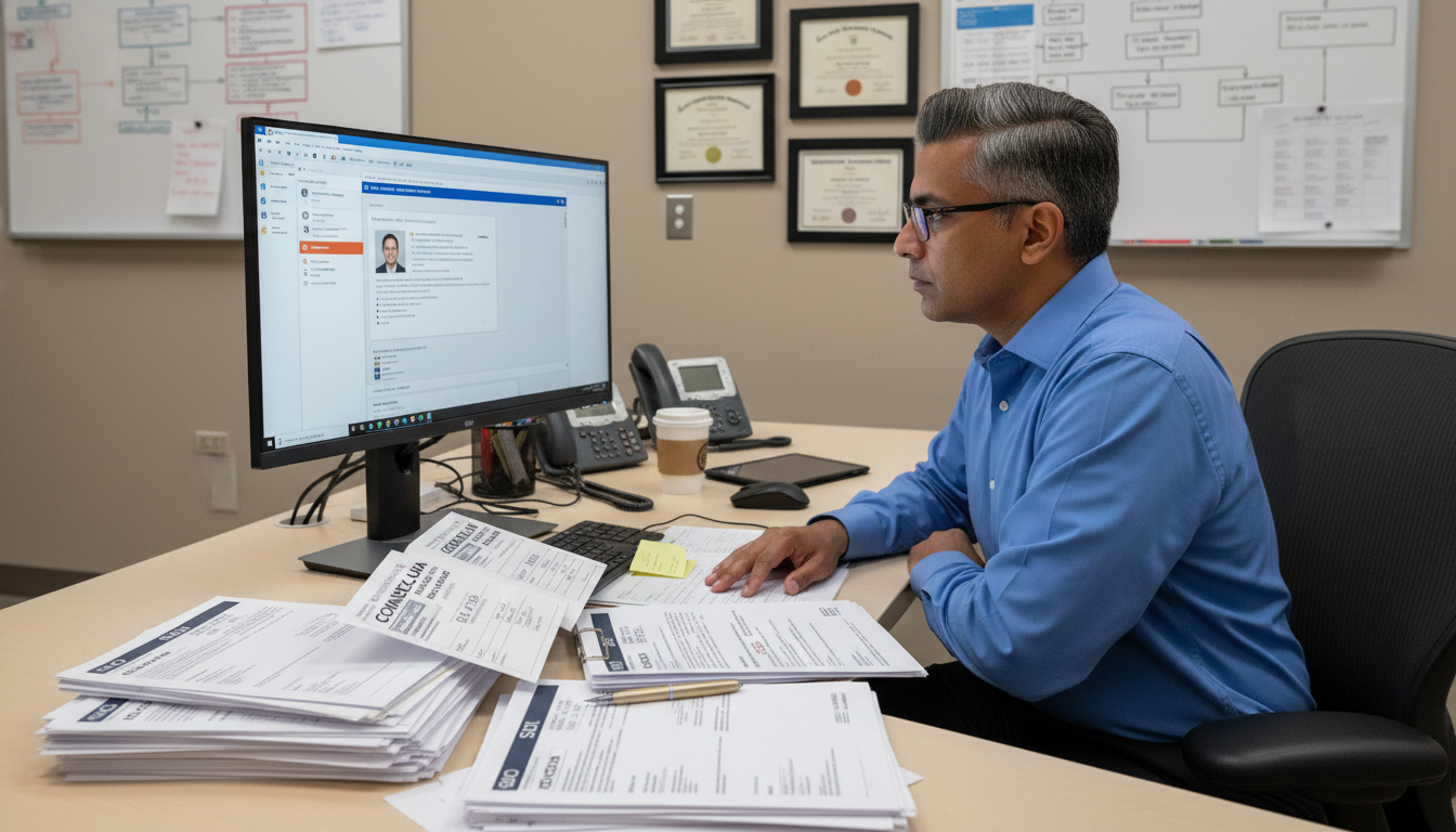 Emergency medicine program director reviewing DO applicant files Emergency medicine program director reviewing DO applicant files - DO graduate residency for Addressing Red Flags for DO Grad