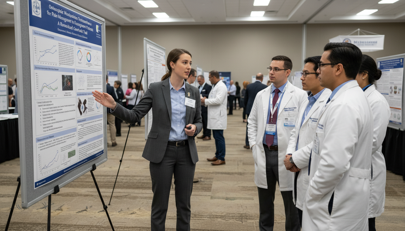 Emergency medicine resident presenting research at a medical conference Emergency medicine resident presenting research at a medical conference - DO graduate residency for Research During Residency