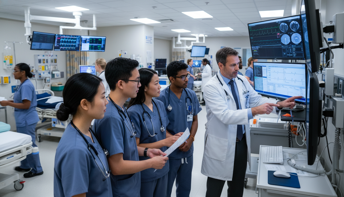 Emergency medicine residents on shift review with attending Emergency medicine residents on shift review with attending - DO graduate residency for Work-Life Balance Assessment for DO G