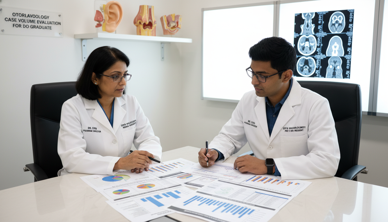 DO resident discussing ENT case volume with program director - DO graduate residency for Case Volume Evaluation for DO Gradua