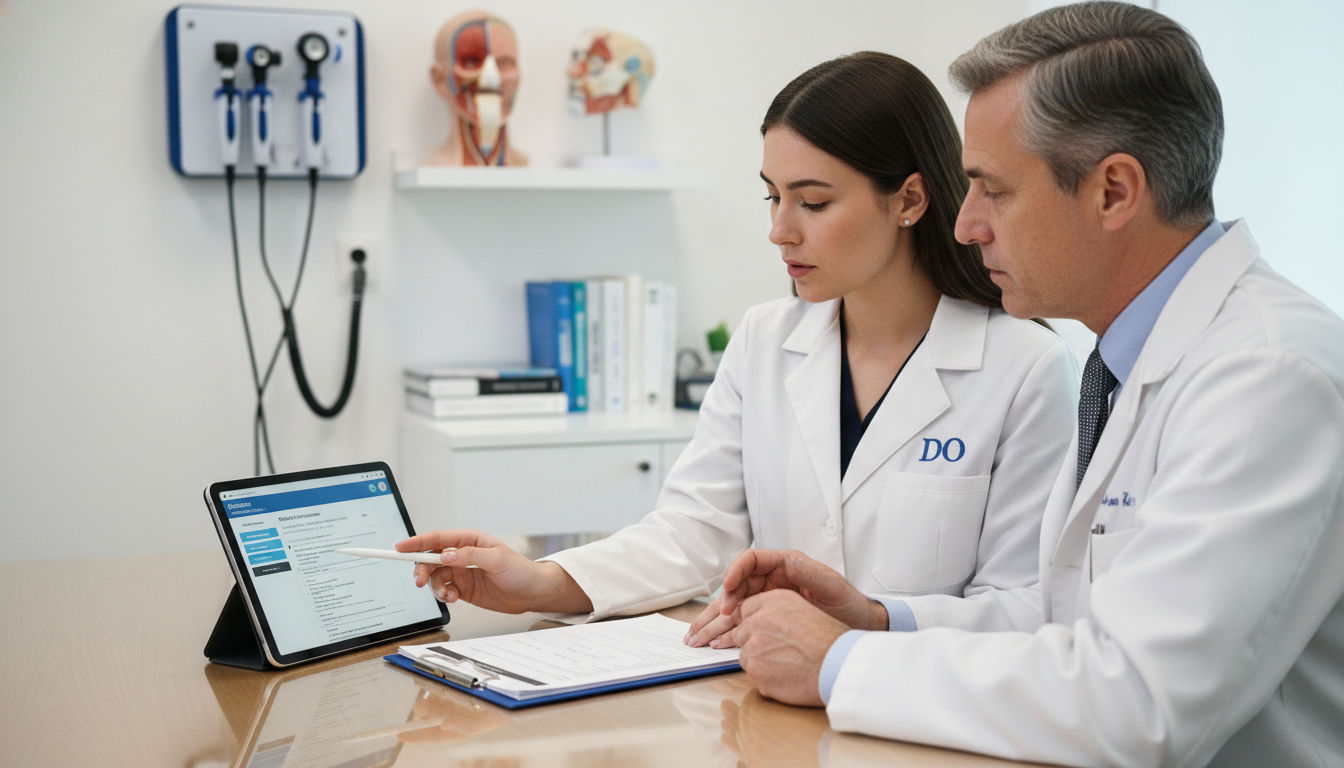 Medical student meeting with ENT faculty mentor to discuss residency strategy - DO graduate residency for Low Step Score Stra