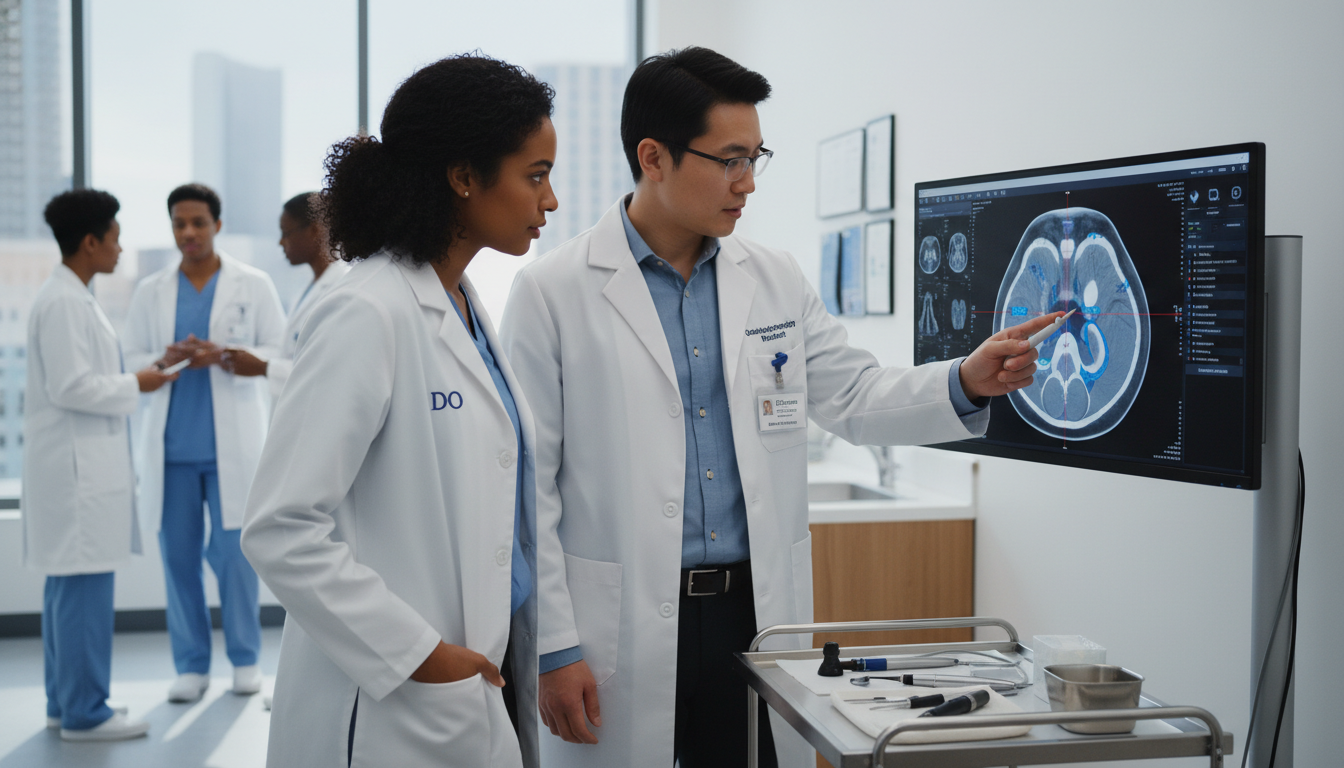 ENT resident teaching a DO medical student in clinic ENT resident teaching a DO medical student in clinic - DO graduate residency for Networking in Medicine for DO Graduate in Ot