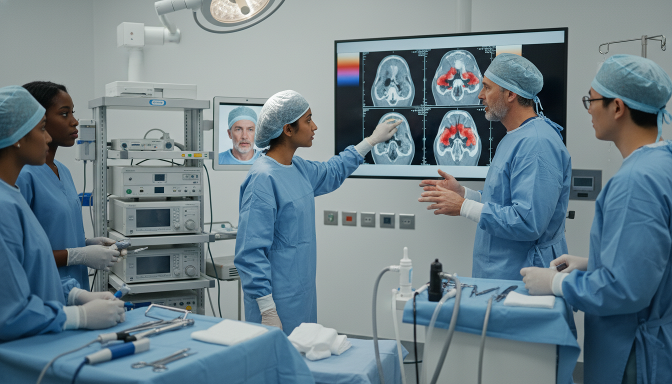 Otolaryngology resident in operating room reviewing imaging with mentor Otolaryngology resident in operating room reviewing imaging with mentor - DO graduate residency for Addressing Red Flags for