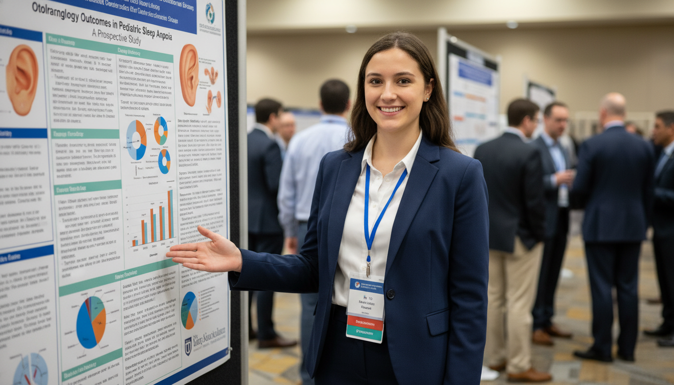 DO graduate presenting an ENT research poster at a conference DO graduate presenting an ENT research poster at a conference - DO graduate residency for Research Profile Building for DO Gr