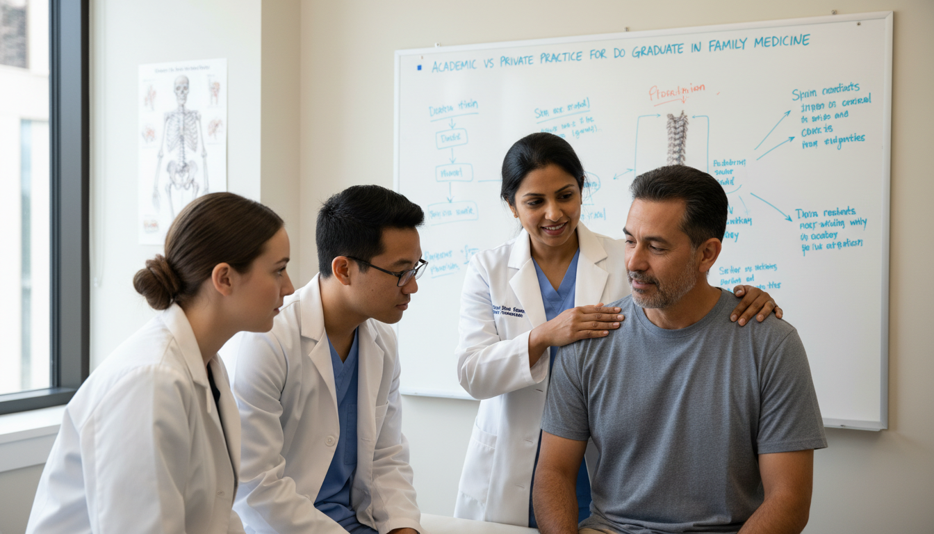 Osteopathic family medicine attending teaching residents in clinic Osteopathic family medicine attending teaching residents in clinic - DO graduate residency for Academic vs Private Practice f