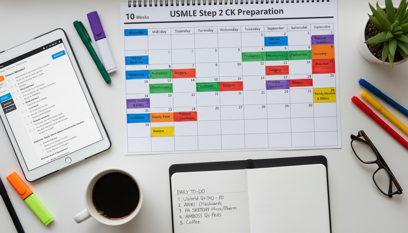 Study plan and calendar layout for Step 2 CK preparation - DO graduate residency for USMLE Step 2 CK Preparation for DO Gradu