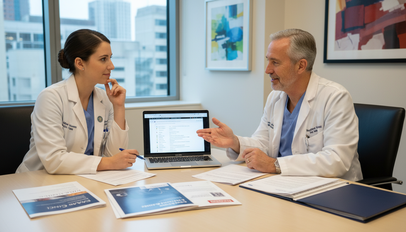 General Surgery DO Resident Discussing Fellowship Goals with Mentor General Surgery DO Resident Discussing Fellowship Goals with Mentor - DO graduate residency for Fellowship Preparation for DO