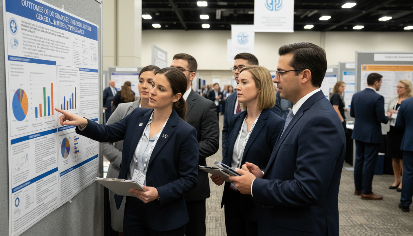 General surgery research team presenting at a surgical conference General surgery research team presenting at a surgical conference - DO graduate residency for Research During Residency for D