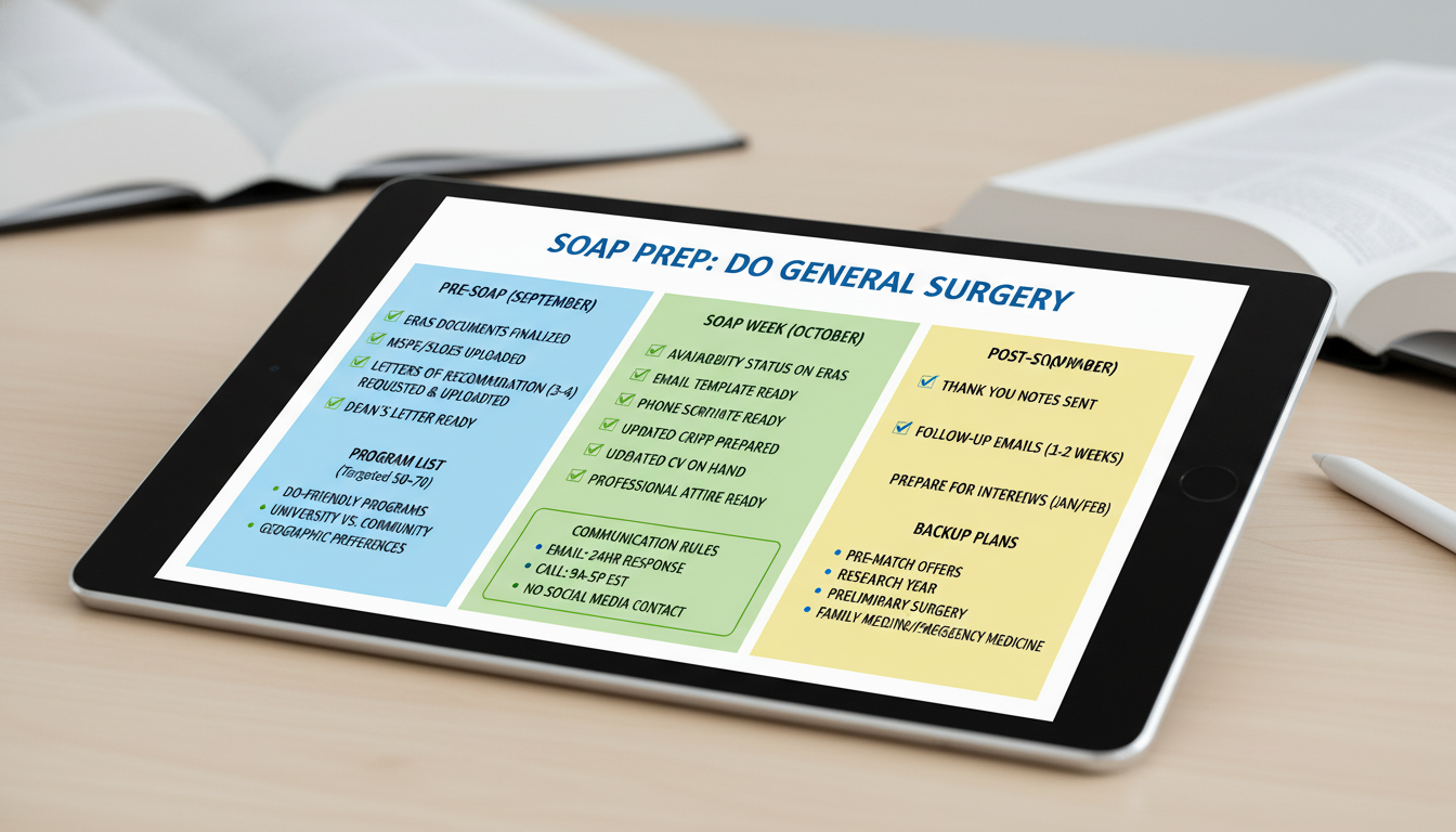 Timeline and checklist for SOAP preparation for DO general surgery applicants - DO graduate residency for SOAP Preparation fo