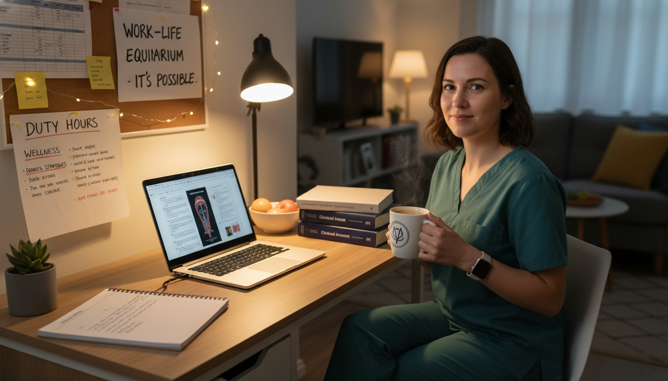 General surgery resident studying at home in the evening General surgery resident studying at home in the evening - DO graduate residency for Work-Life Balance Assessment for DO Grad