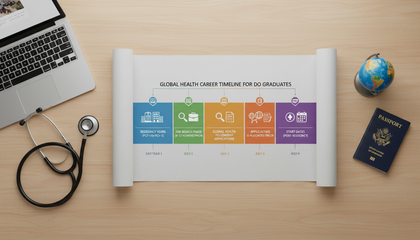 Timeline infographic for DO global health job search Timeline infographic for DO global health job search - DO graduate residency for Job Search Timing for DO Graduate in Global