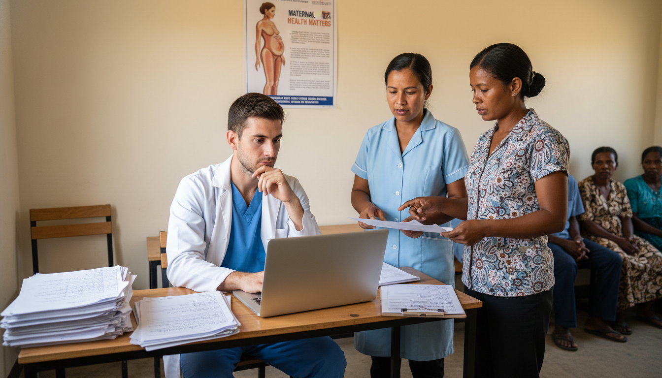 Resident physician conducting global health research in a low-resource clinic - DO graduate residency for Research During Res