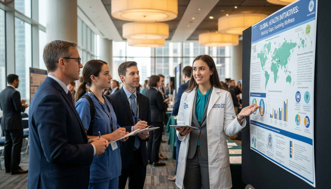 DO graduate presenting global health research poster - DO graduate residency for Research Profile Building for DO Graduate in