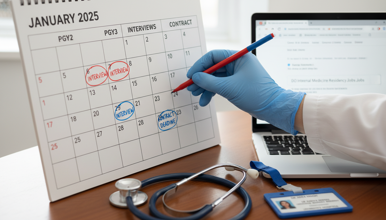Timeline planning for internal medicine job search Timeline planning for internal medicine job search - DO graduate residency for Job Search Timing for DO Graduate in Internal