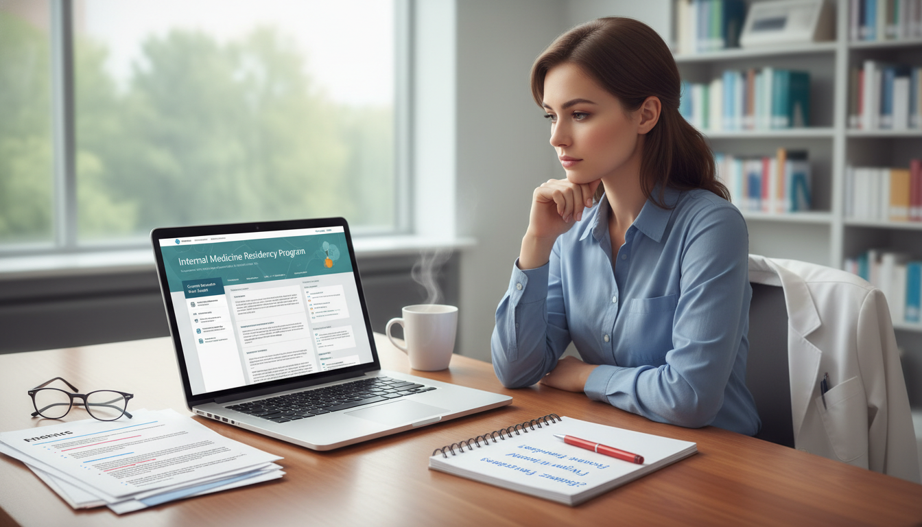 Resident reviewing residency program website and notes about turnover Resident reviewing residency program website and notes about turnover - DO graduate residency for Resident Turnover Warning S