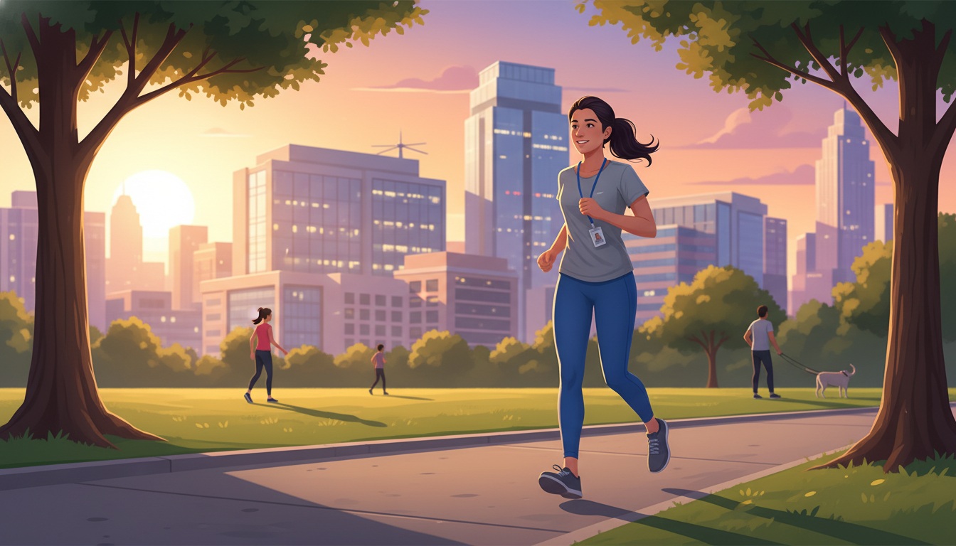 Internal medicine resident enjoying a run outdoors after a hospital shift Internal medicine resident enjoying a run outdoors after a hospital shift - DO graduate residency for Work-Life Balance Asses