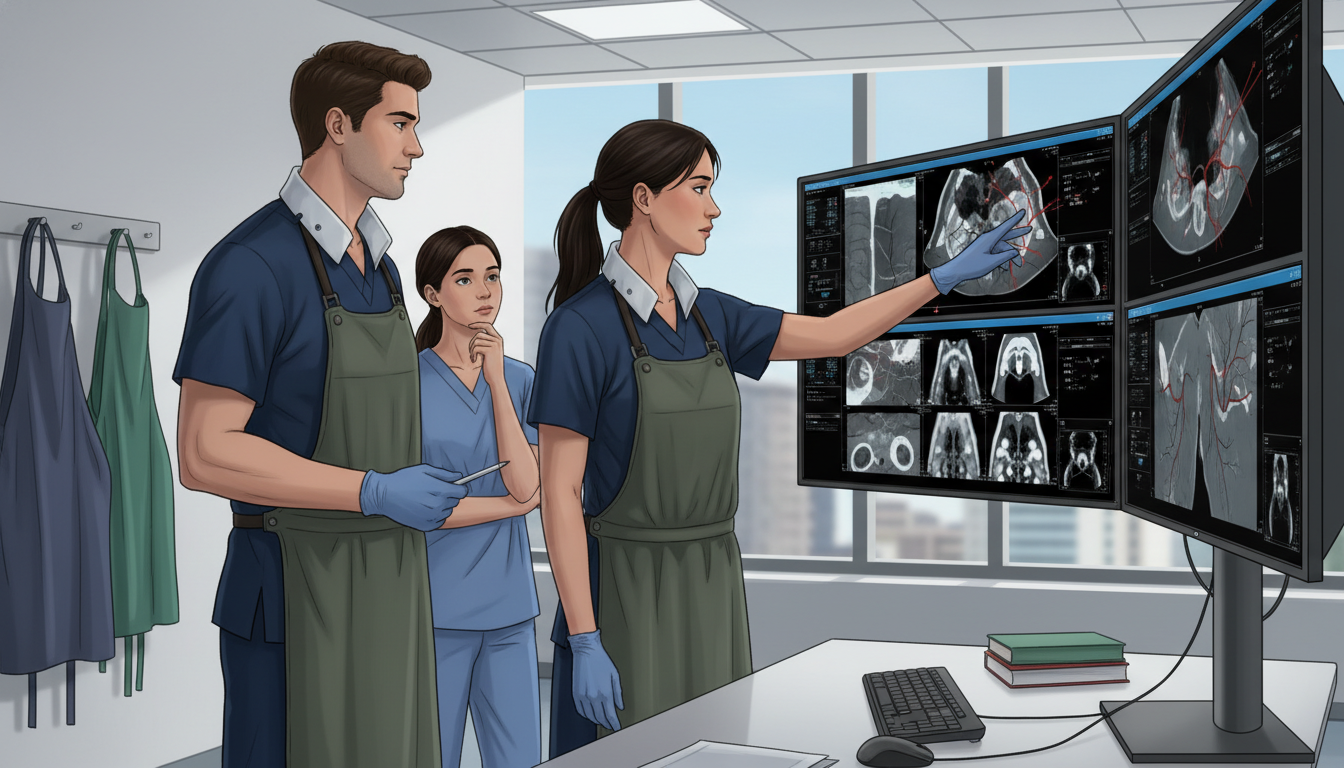 Interventional Radiology Team Discussing Case With Medical Student Interventional Radiology Team Discussing Case With Medical Student - DO graduate residency for Away Rotation Strategy for DO