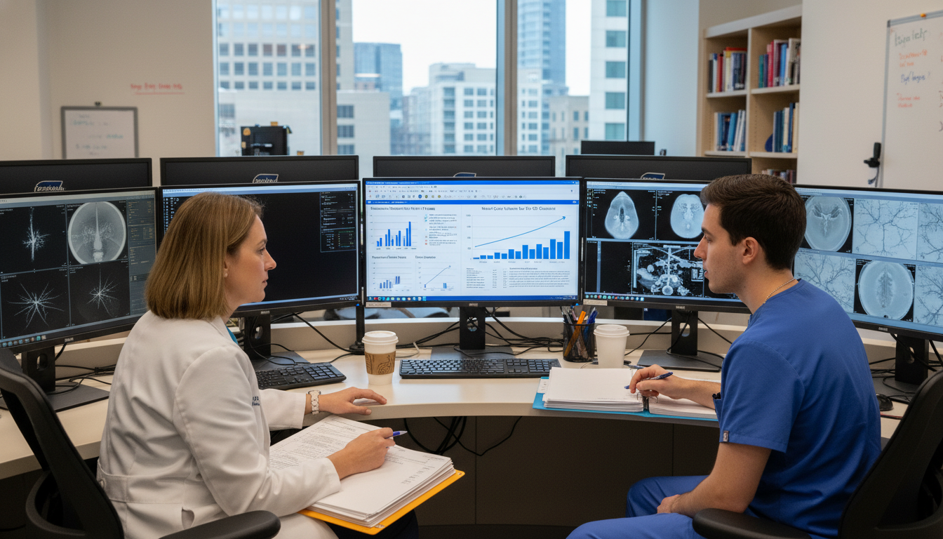 Interventional radiology attendings reviewing case volumes with a resident Interventional radiology attendings reviewing case volumes with a resident - DO graduate residency for Case Volume Evaluation