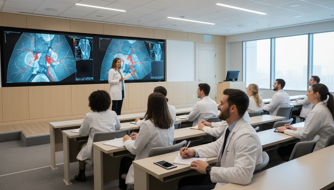Medical students and residents attending an interventional radiology lecture Medical students and residents attending an interventional radiology lecture - DO graduate residency for Networking in Medici