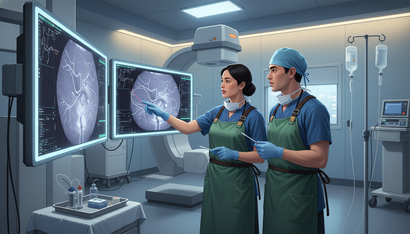 Interventional radiology resident and attending reviewing angiography images Interventional radiology resident and attending reviewing angiography images - DO graduate residency for Questions to Ask Pro